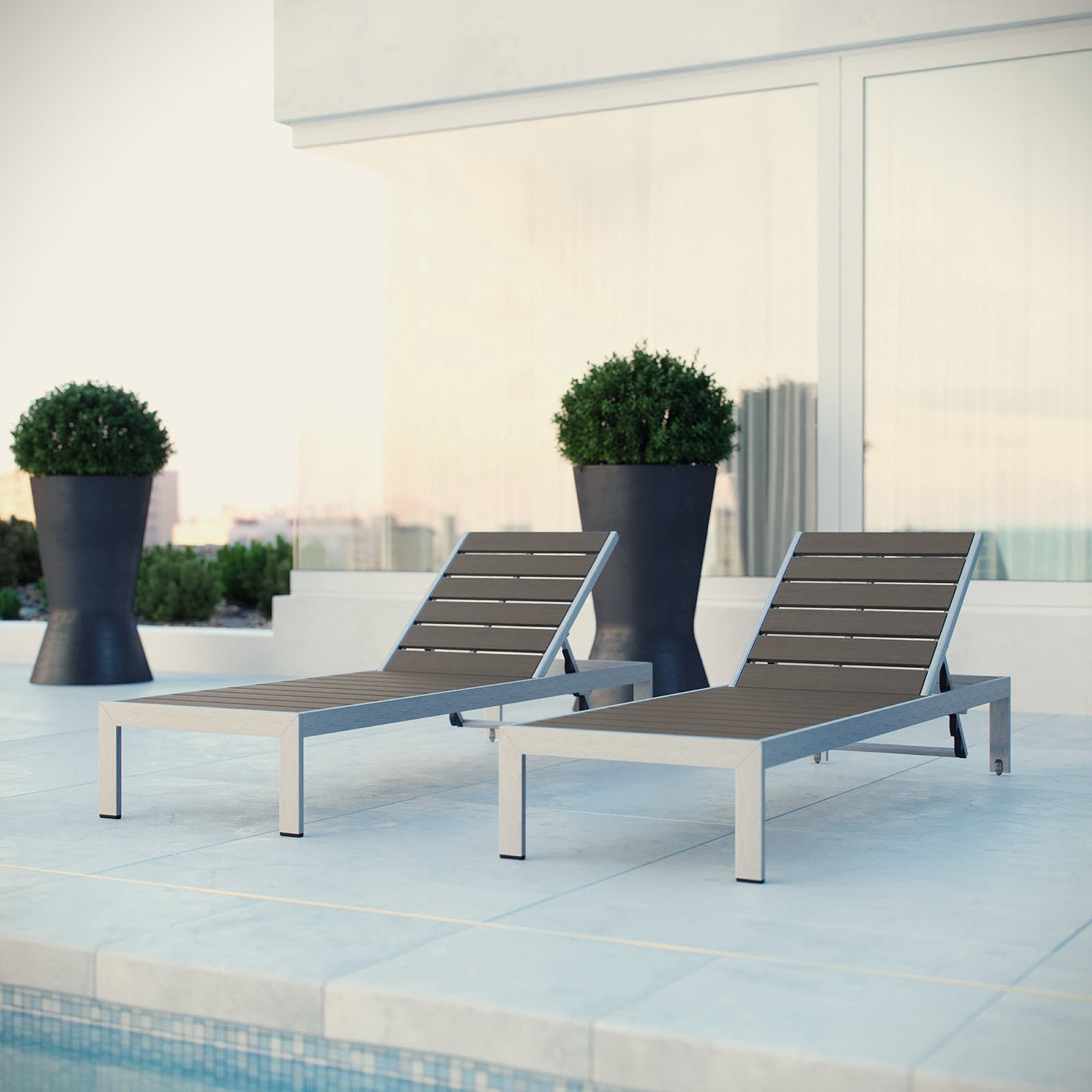 Shore Outdoor Patio Aluminum Chaise Set of 2 - Silver Gray (EEI-2467-SLV-GRY-SET)