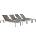Shore Outdoor Patio Aluminum Chaise Set of 4 - Silver Gray (EEI-2468-SLV-GRY-SET)