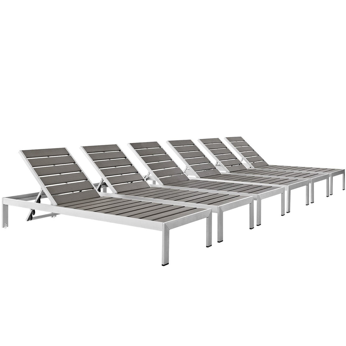 Shore Outdoor Patio Aluminum Chaise Set of 6 - Silver Gray (EEI-2469-SLV-GRY-SET)