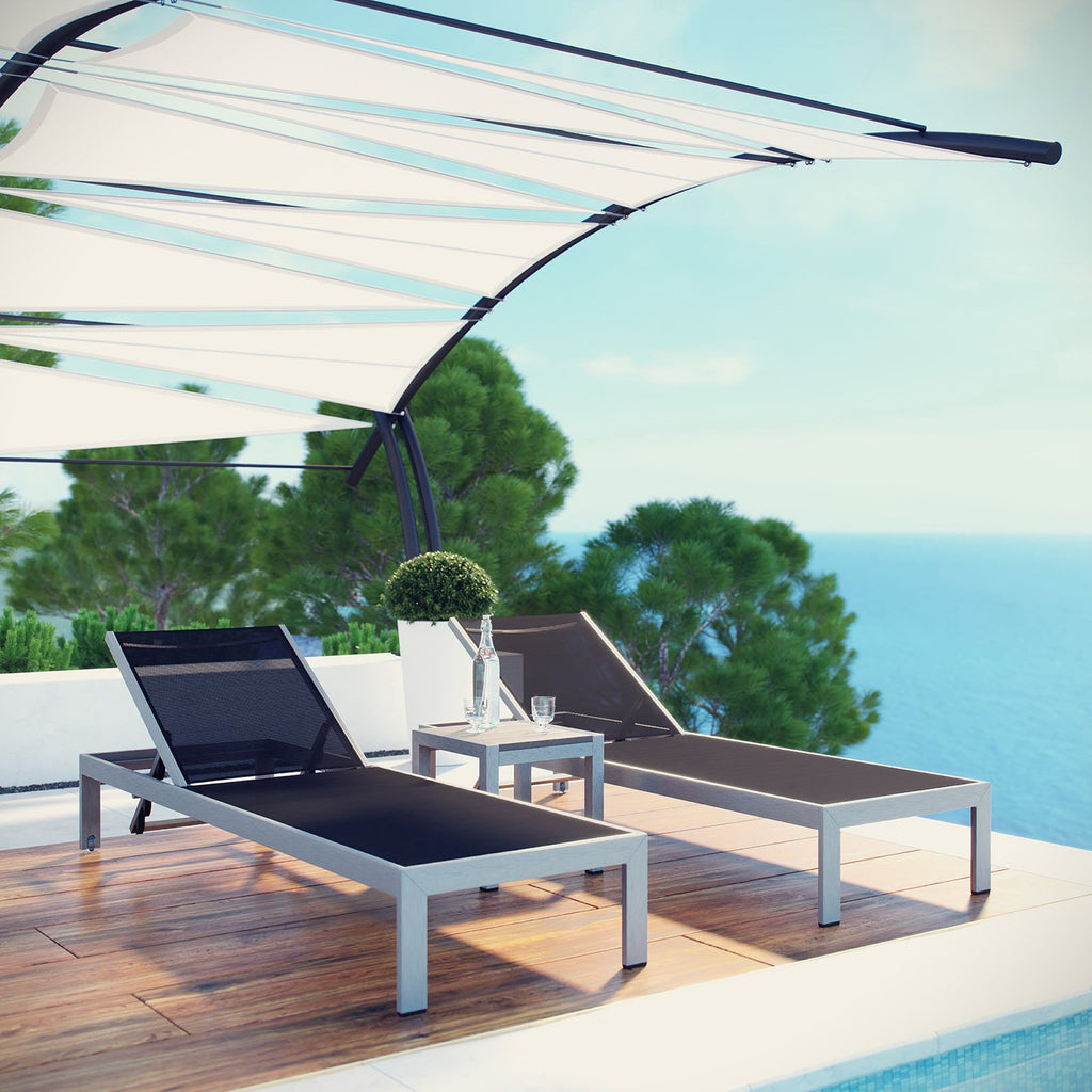 Shore 3 Piece Outdoor Patio Aluminum Set - Silver Black
