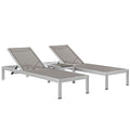 Shore 3 Piece Outdoor Patio Aluminum Set - Silver Gray (EEI-2471-SLV-GRY-SET)