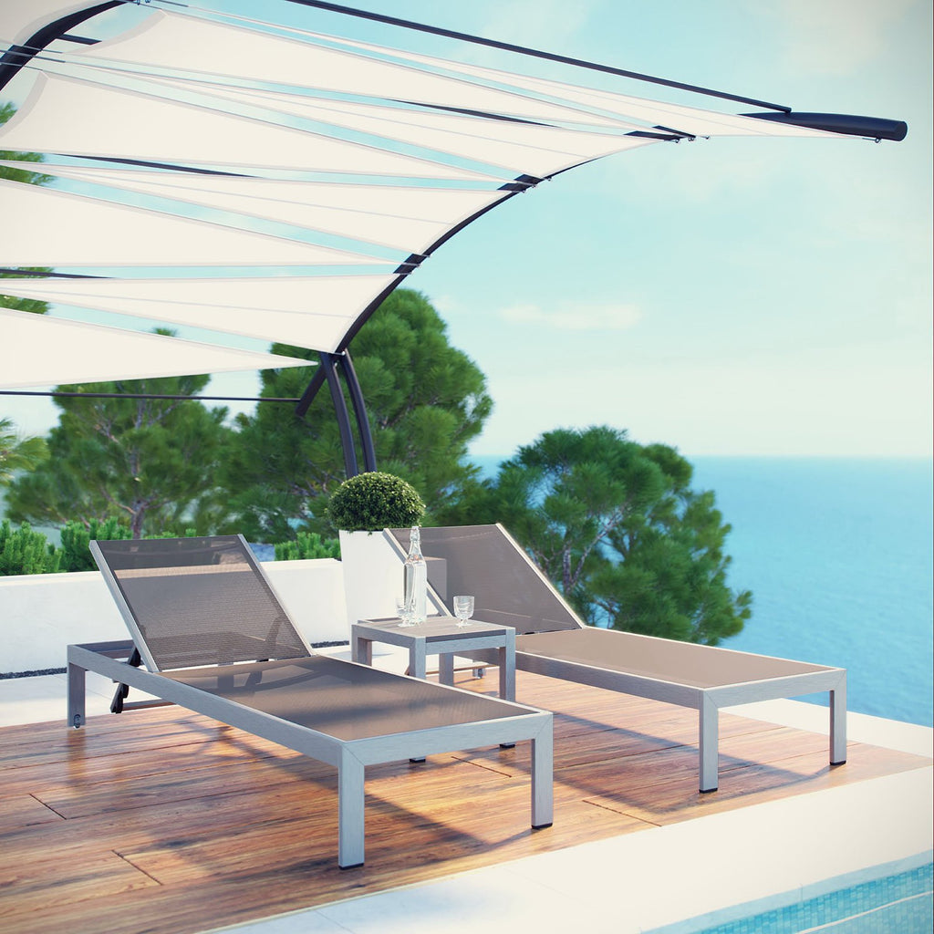 Shore 3 Piece Outdoor Patio Aluminum Set - Silver Gray (EEI-2471-SLV-GRY-SET)