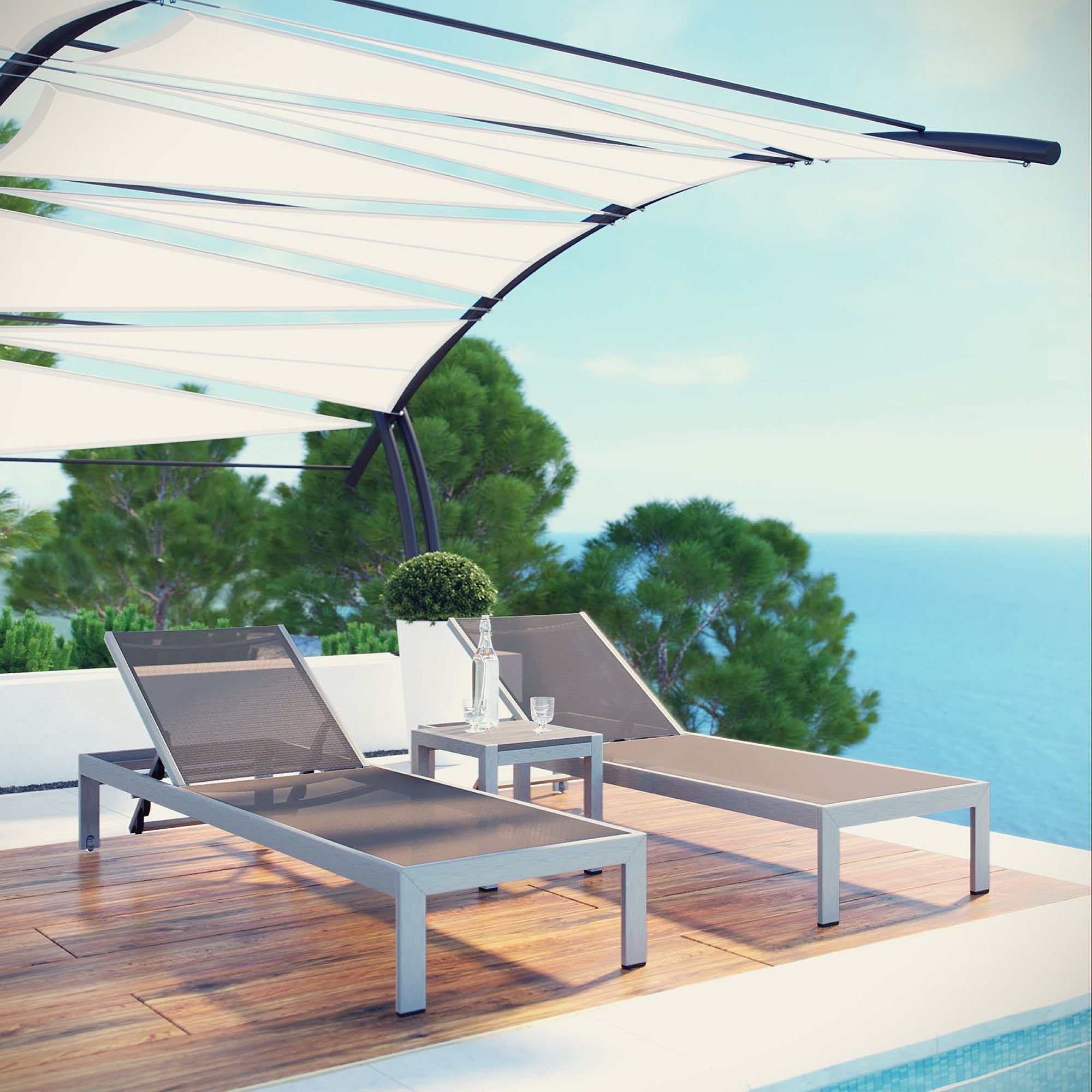 Shore 3 Piece Outdoor Patio Aluminum Set - Silver Gray (EEI-2471-SLV-GRY-SET)