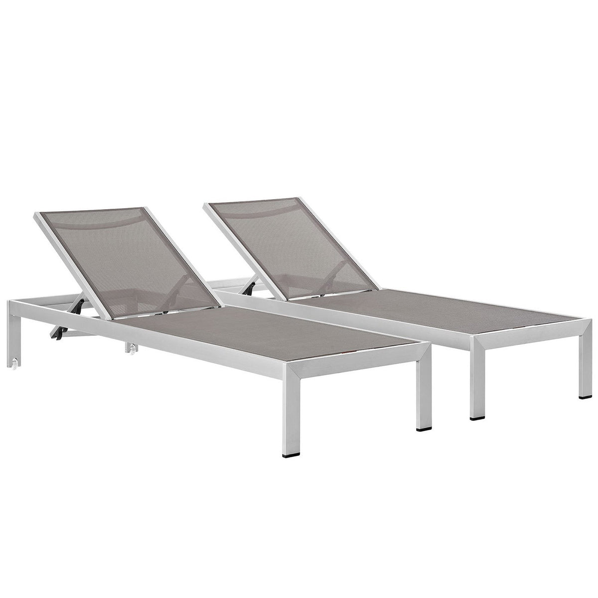 Shore Outdoor Patio Aluminum Chaise Set of 2 - Silver Gray (EEI-2472-SLV-GRY-SET)