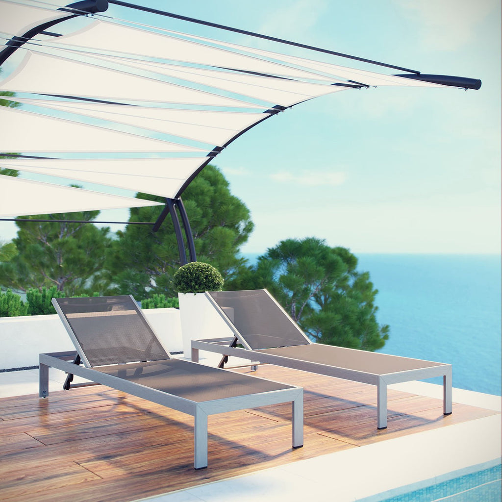 Shore Outdoor Patio Aluminum Chaise Set of 2 - Silver Gray (EEI-2472-SLV-GRY-SET)