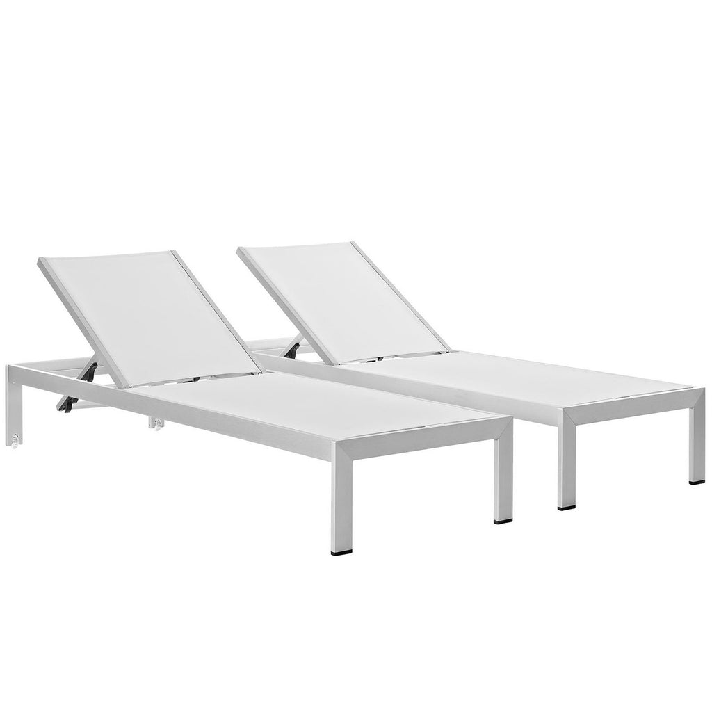 Shore Outdoor Patio Aluminum Chaise Set of 2 - Silver White