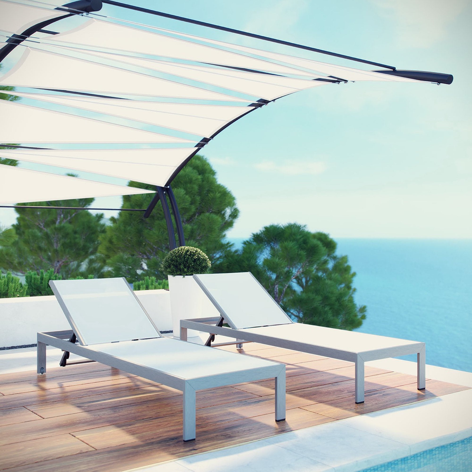Shore Outdoor Patio Aluminum Chaise Set of 2 - Silver White