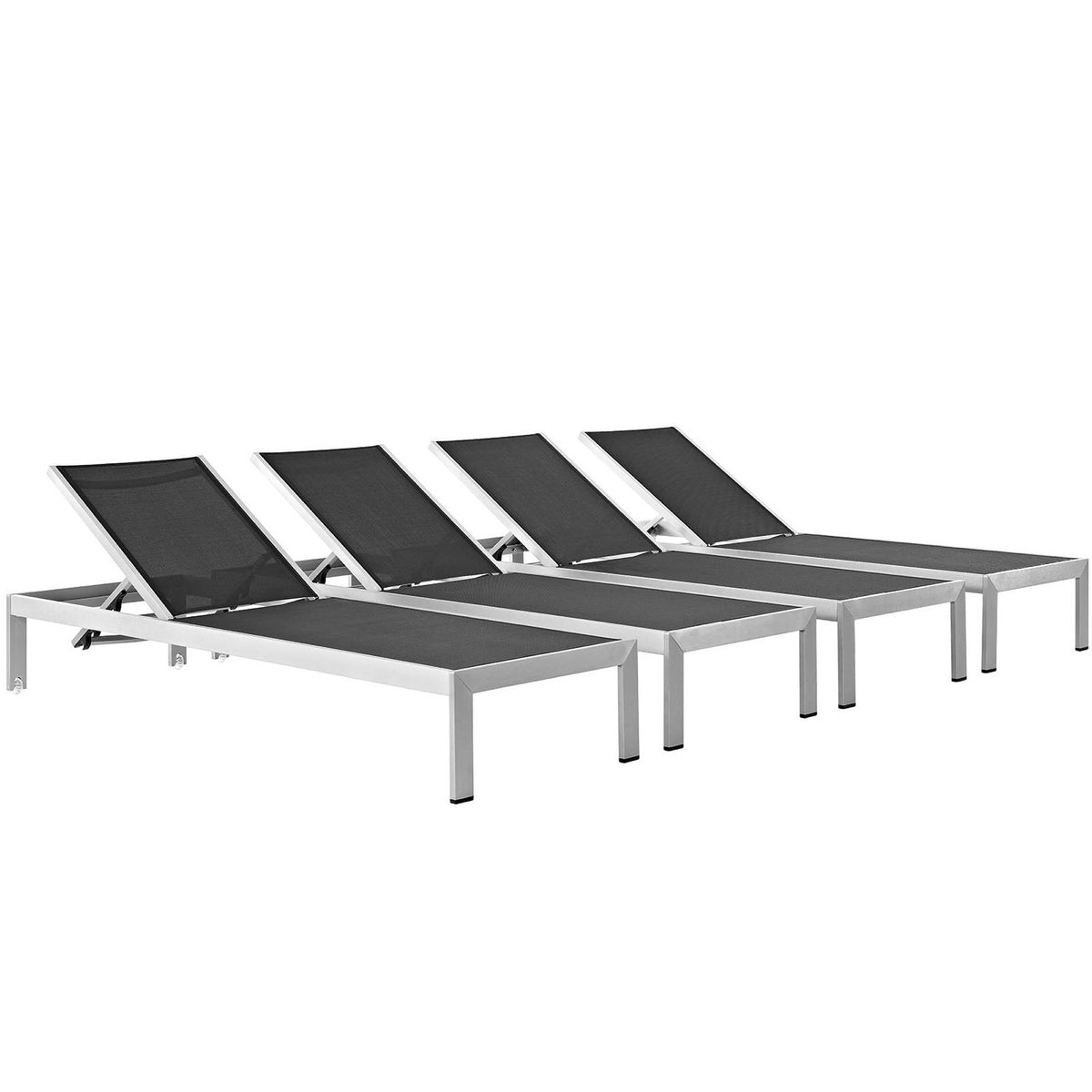 Shore Outdoor Patio Aluminum Chaise Set of 4 - Silver Black