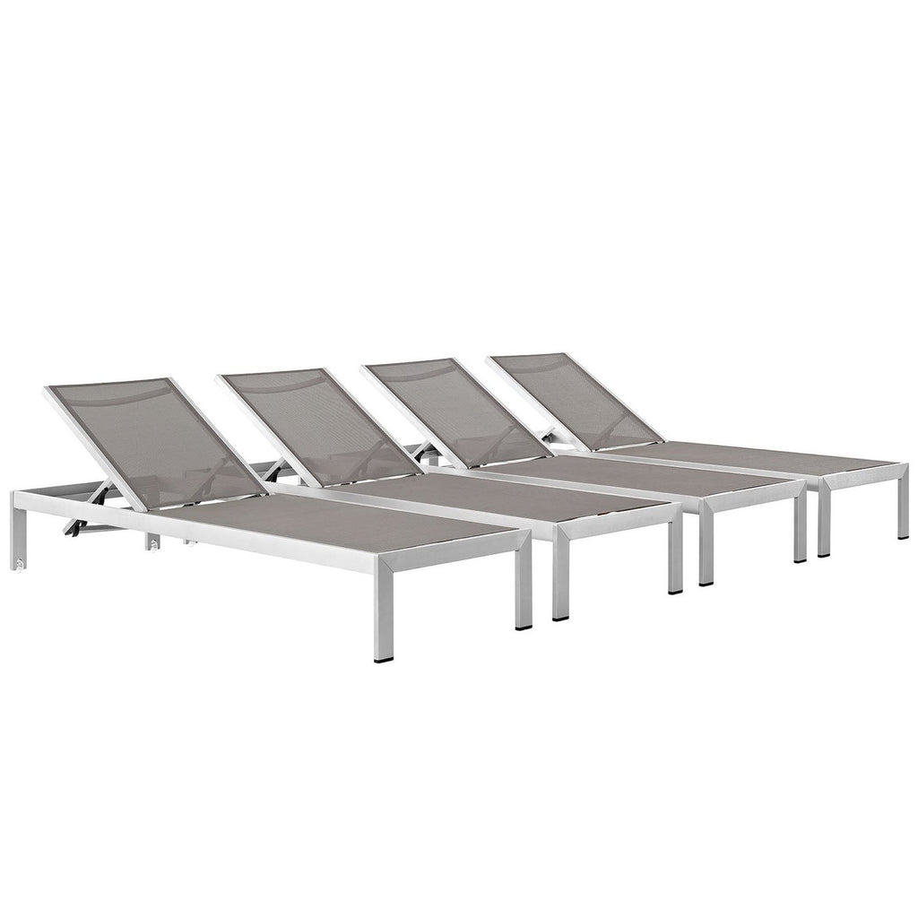 Shore Outdoor Patio Aluminum Chaise Set of 4 - Silver Gray (EEI-2473-SLV-GRY-SET)