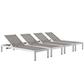Shore Outdoor Patio Aluminum Chaise Set of 4 - Silver Gray (EEI-2473-SLV-GRY-SET)