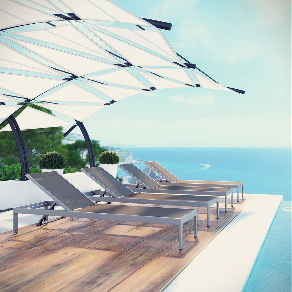 Shore Outdoor Patio Aluminum Chaise Set of 4 - Silver Gray (EEI-2473-SLV-GRY-SET)