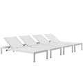 Shore Outdoor Patio Aluminum Chaise Set of 4 - Silver White