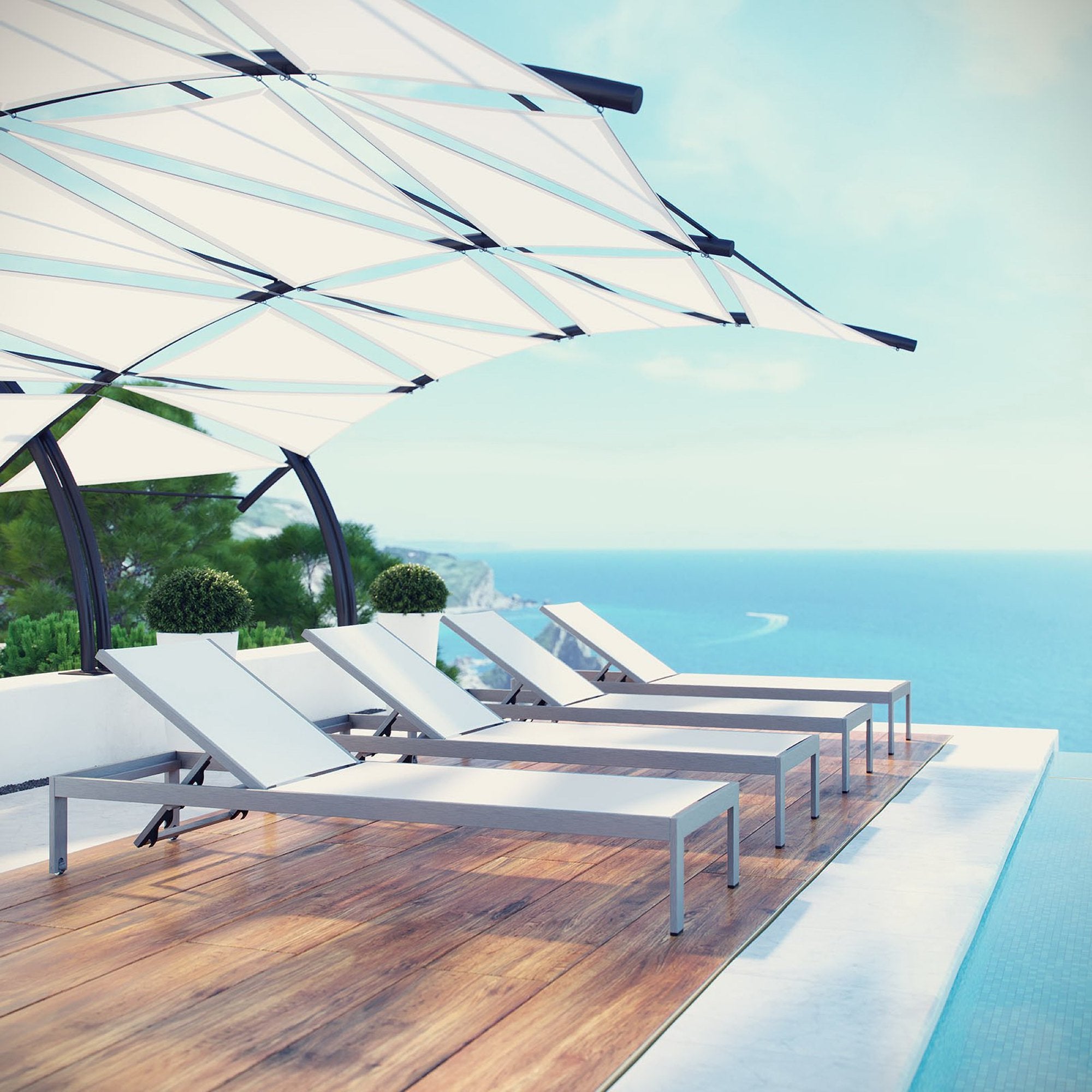 Shore Outdoor Patio Aluminum Chaise Set of 4 - Silver White