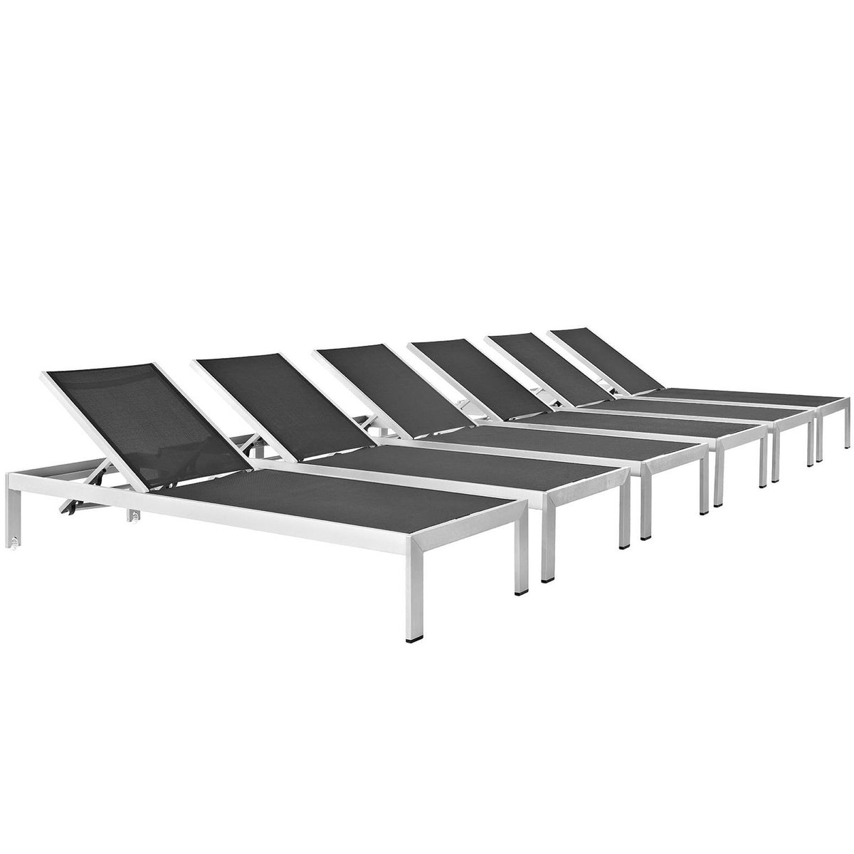 Shore Outdoor Patio Aluminum Chaise Set of 6 - Silver Black