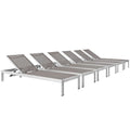 Shore Outdoor Patio Aluminum Chaise Set of 6 - Silver Gray (EEI-2474-SLV-GRY-SET)