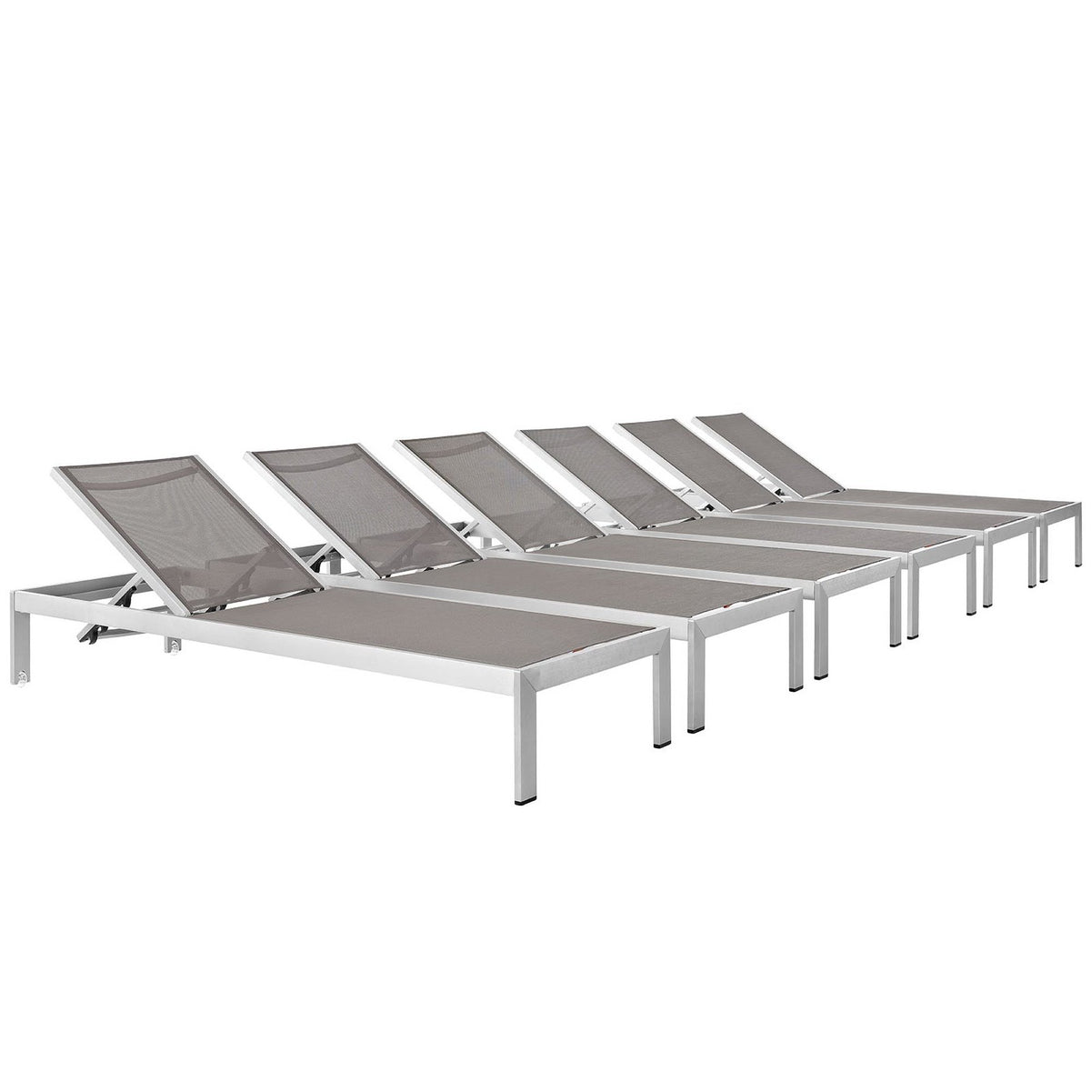 Shore Outdoor Patio Aluminum Chaise Set of 6 - Silver Gray (EEI-2474-SLV-GRY-SET)