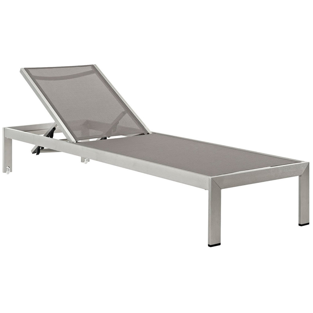 Shore Outdoor Patio Aluminum Chaise Set of 6 - Silver Gray (EEI-2474-SLV-GRY-SET)
