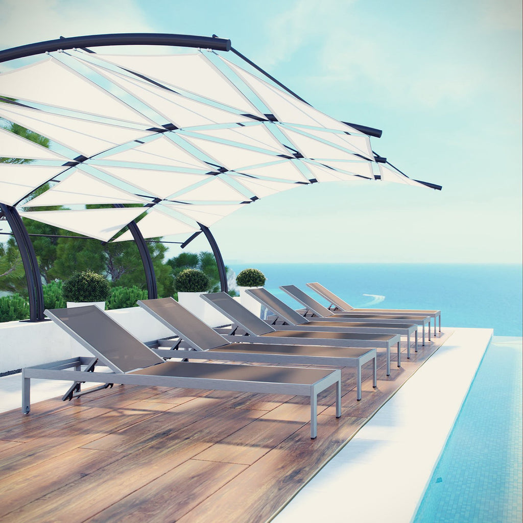 Shore Outdoor Patio Aluminum Chaise Set of 6 - Silver Gray (EEI-2474-SLV-GRY-SET)
