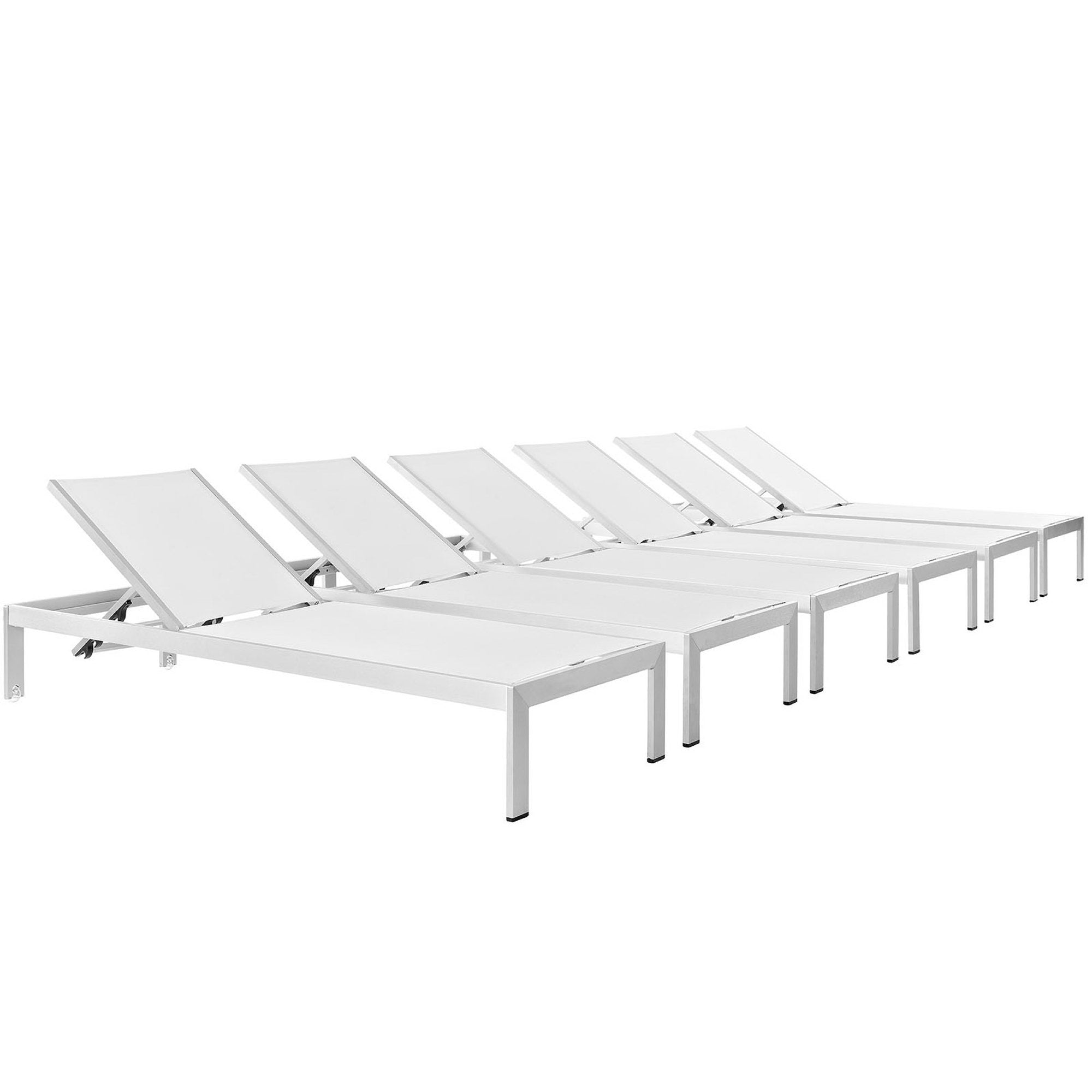 Shore Outdoor Patio Aluminum Chaise Set of 6 - Silver White