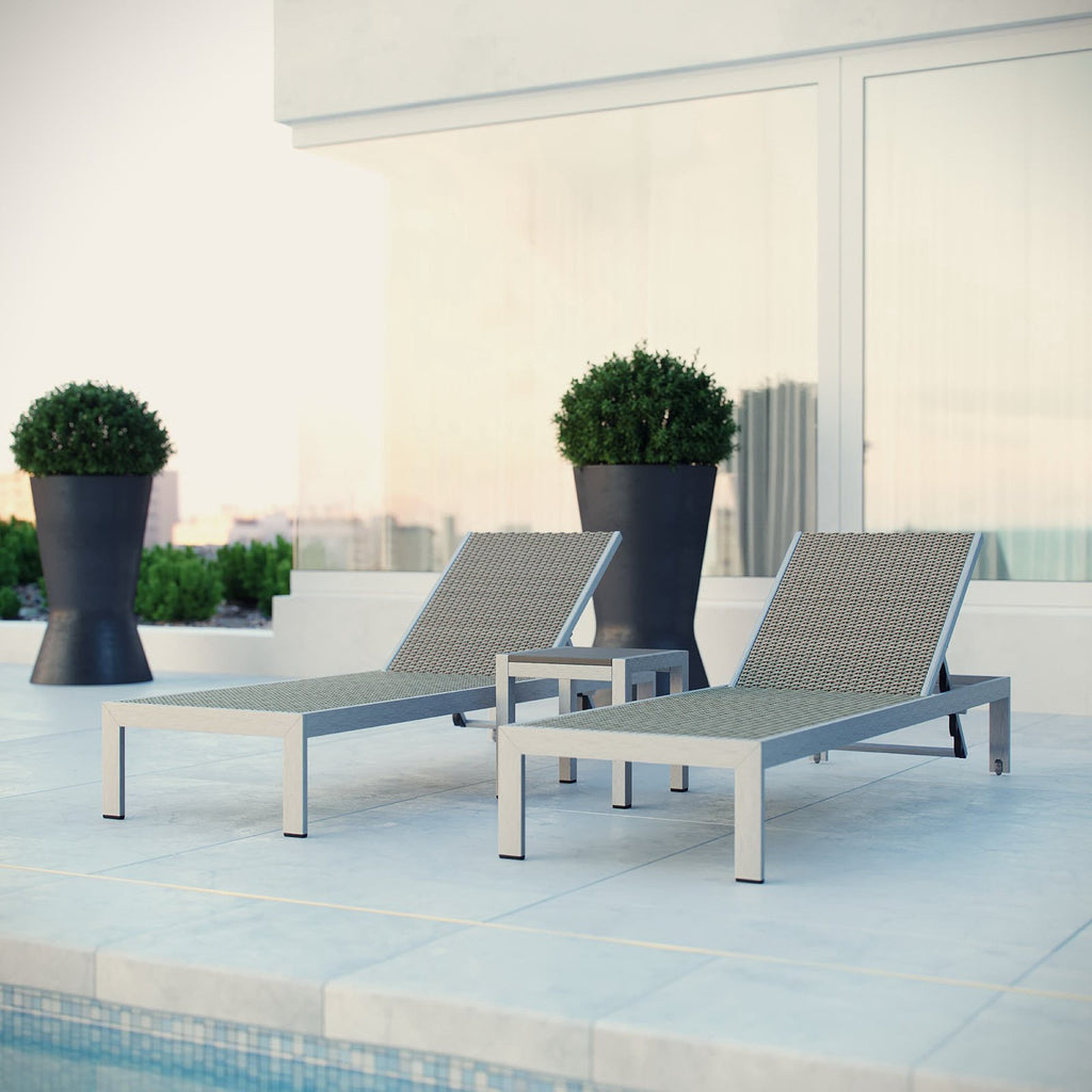 Shore 3 Piece Outdoor Patio Aluminum Set - Silver Gray (EEI-2476-SLV-GRY-SET)