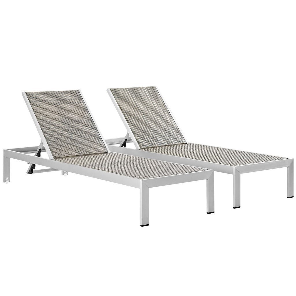 Shore Outdoor Patio Aluminum Chaise Set of 2 - Silver Gray (EEI-2477-SLV-GRY-SET)