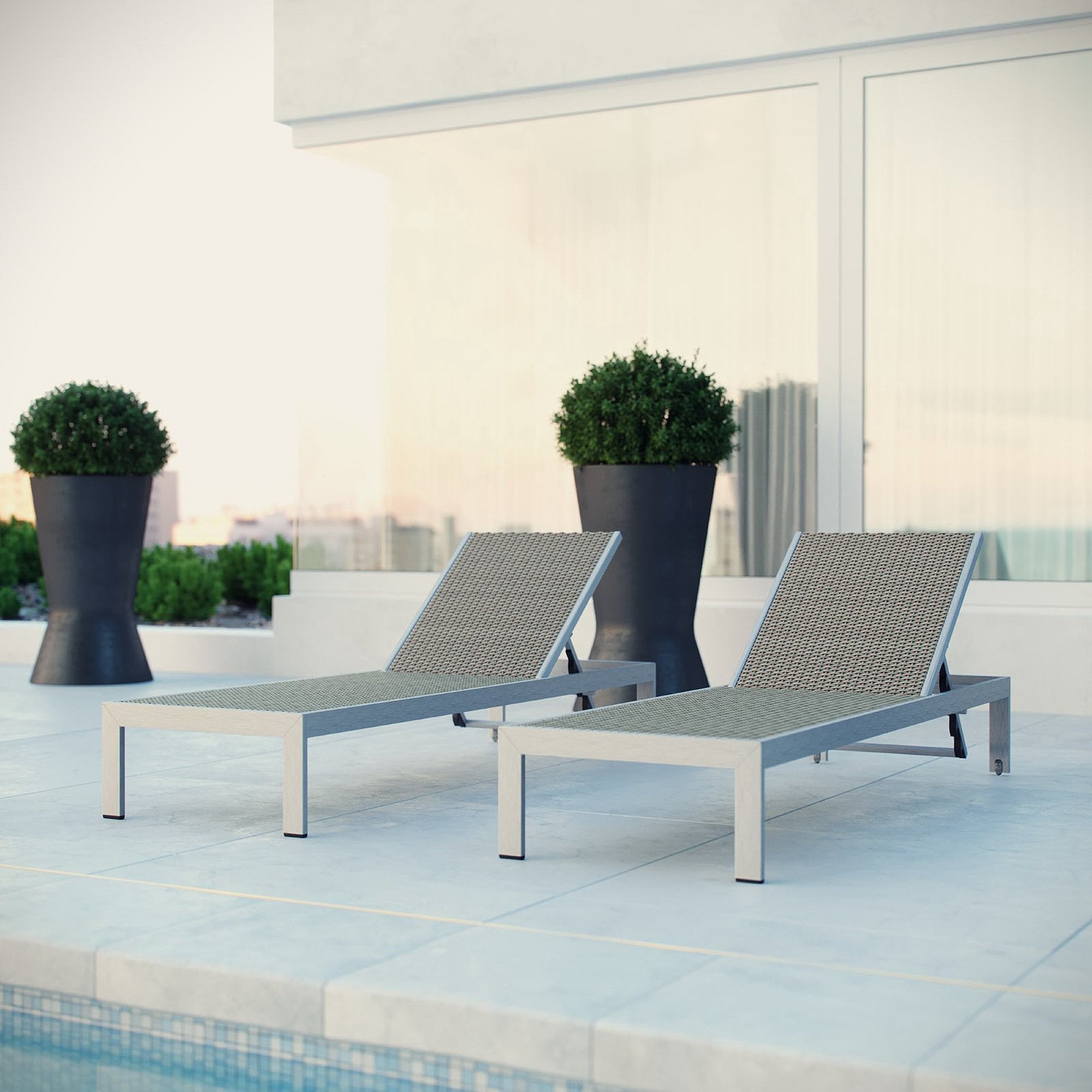 Shore Outdoor Patio Aluminum Chaise Set of 2 - Silver Gray (EEI-2477-SLV-GRY-SET)