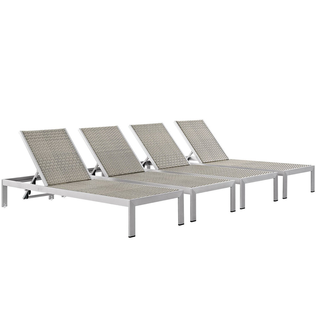 Shore Outdoor Patio Aluminum Chaise Set of 4 - Silver Gray (EEI-2478-SLV-GRY-SET)