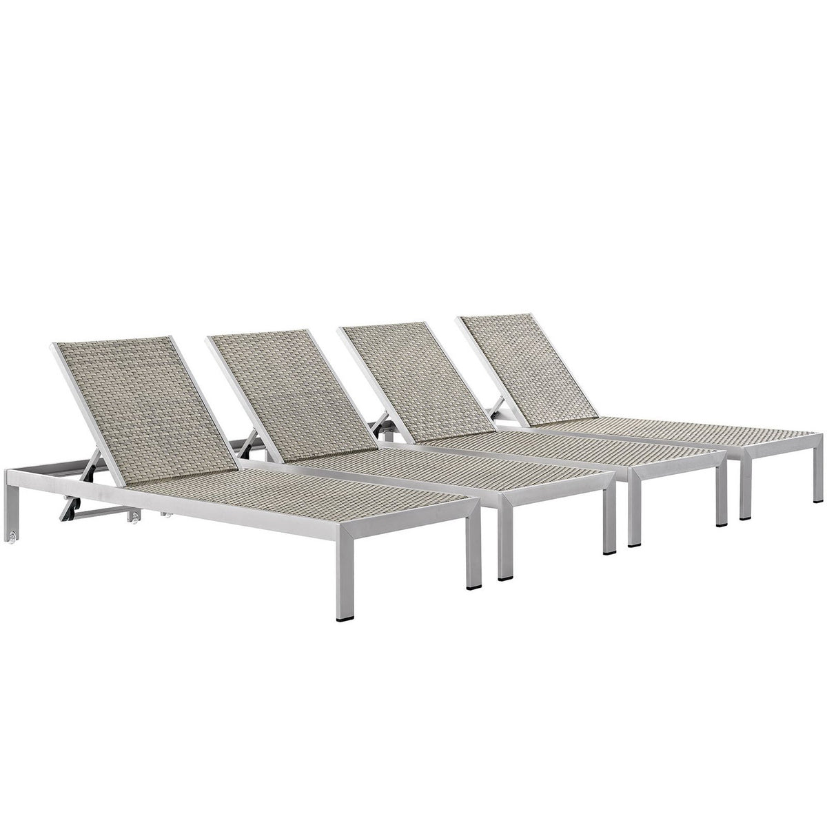 Shore Outdoor Patio Aluminum Chaise Set of 4 - Silver Gray (EEI-2478-SLV-GRY-SET)