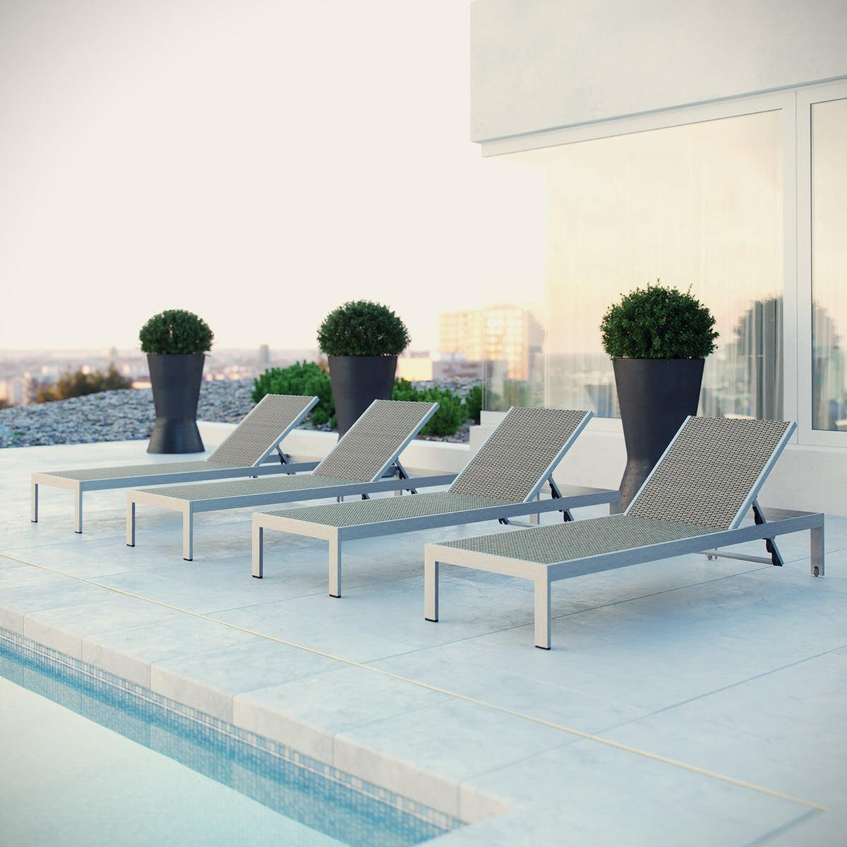 Shore Outdoor Patio Aluminum Chaise Set of 4 - Silver Gray (EEI-2478-SLV-GRY-SET)