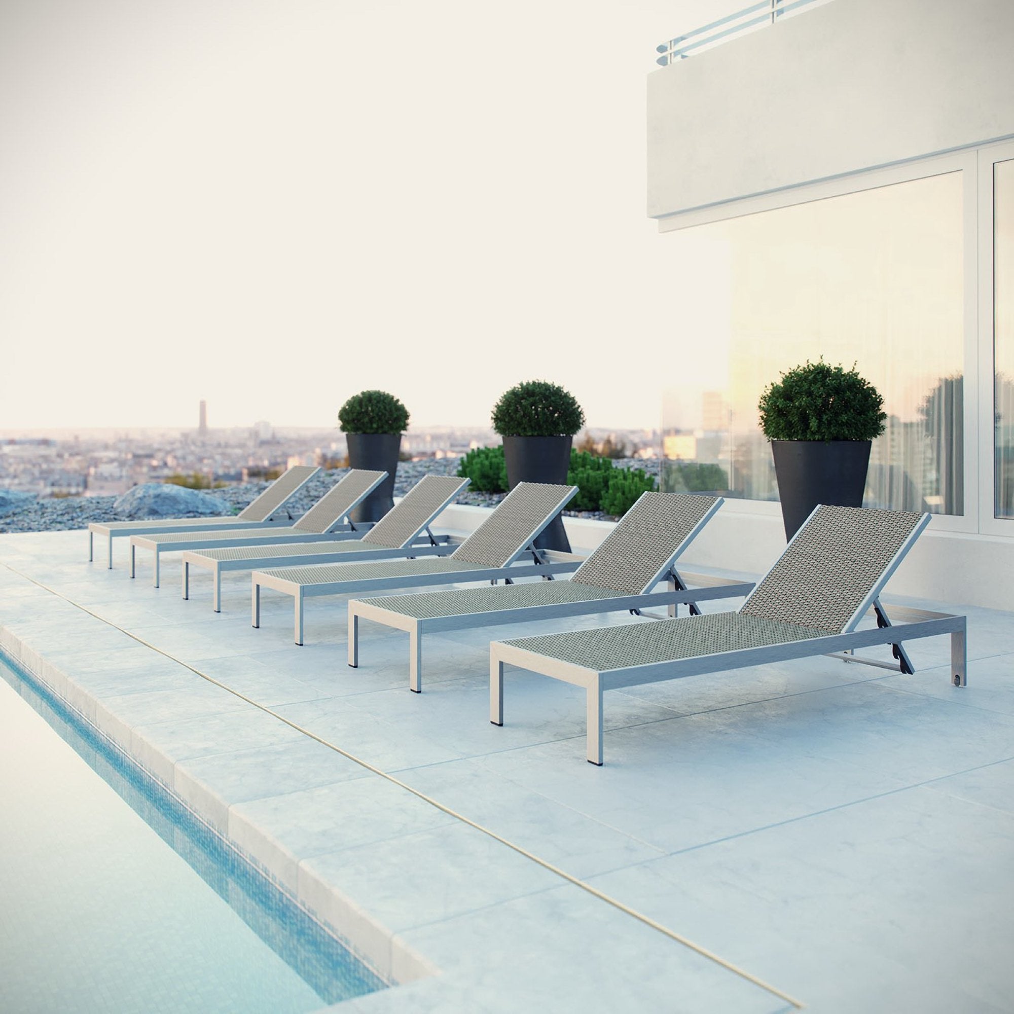 Shore Outdoor Patio Aluminum Chaise Set of 6 - Silver Gray (EEI-2479-SLV-GRY-SET)