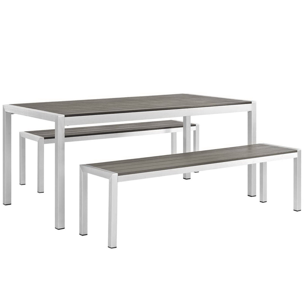 Shore 3 Piece Outdoor Patio Aluminum Dining Set - Silver Gray