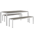 Shore 3 Piece Outdoor Patio Aluminum Dining Set - Silver Gray