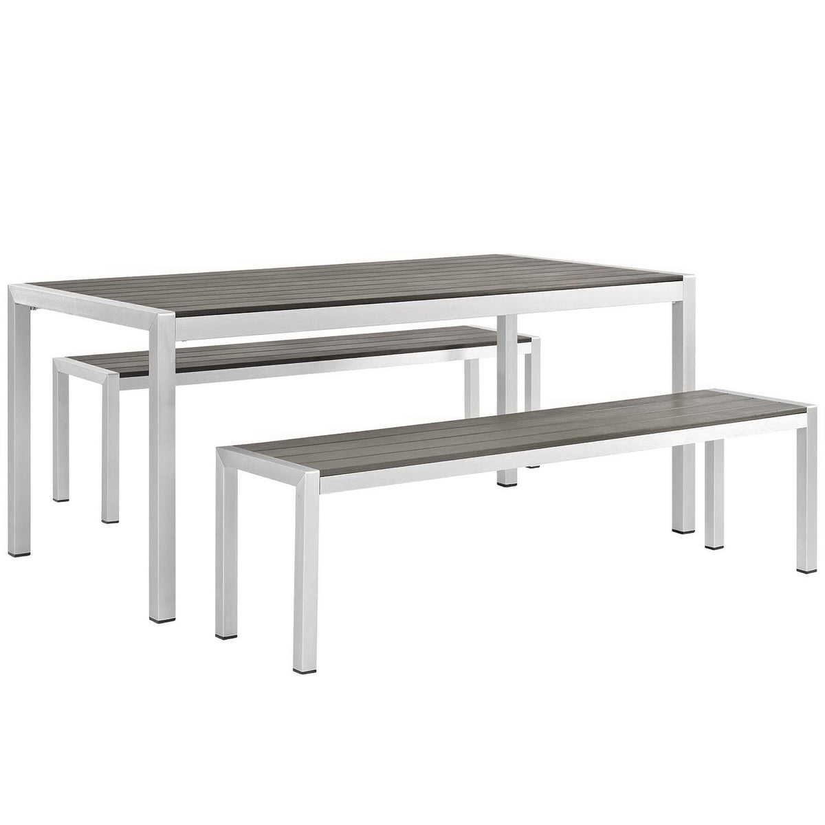 Shore 3 Piece Outdoor Patio Aluminum Dining Set - Silver Gray