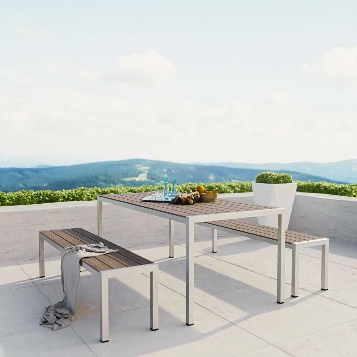 Shore 3 Piece Outdoor Patio Aluminum Dining Set - Silver Gray