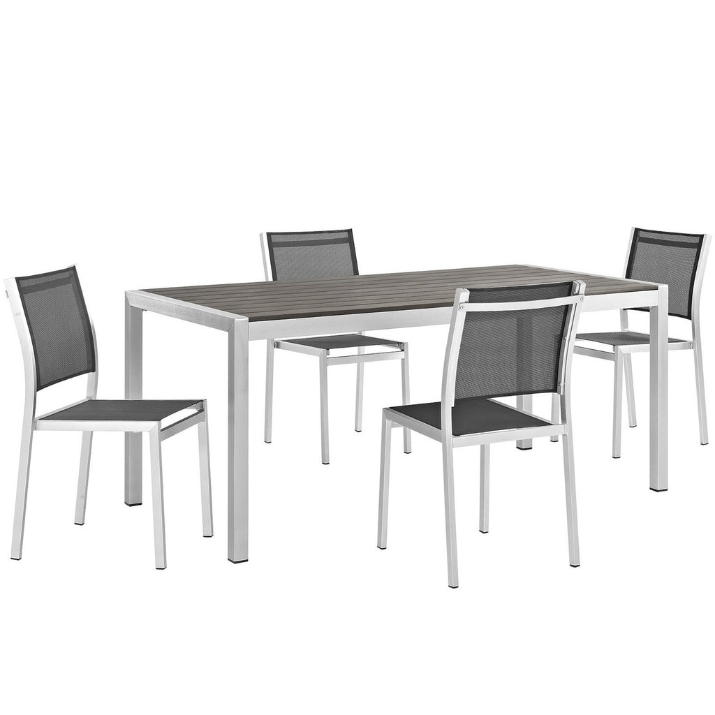 Shore 5 Piece Outdoor Patio Aluminum Dining Set - Silver Black (4 Side Chairs, Dining Table)