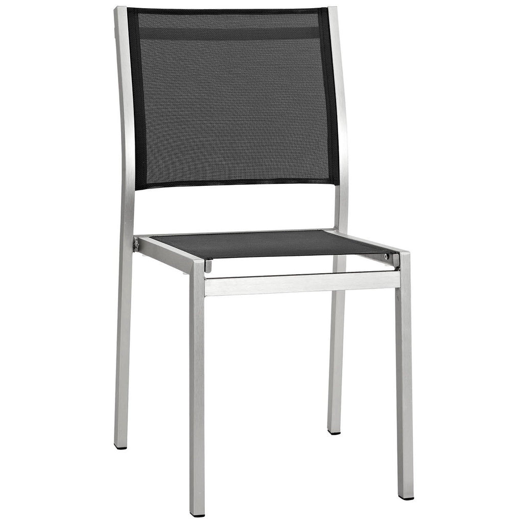 Shore 5 Piece Outdoor Patio Aluminum Dining Set - Silver Black (4 Side Chairs, Dining Table)