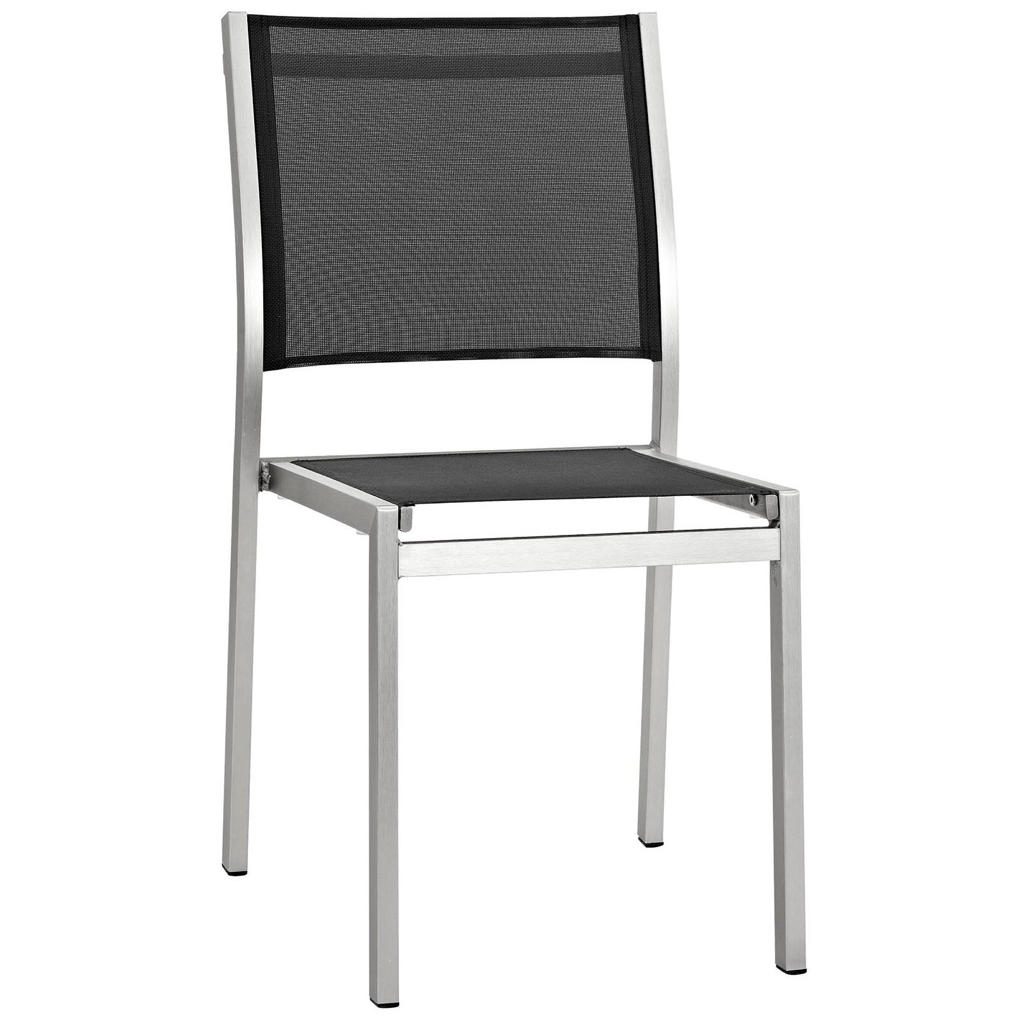 Shore 5 Piece Outdoor Patio Aluminum Dining Set - Silver Black (4 Side Chairs, Dining Table)