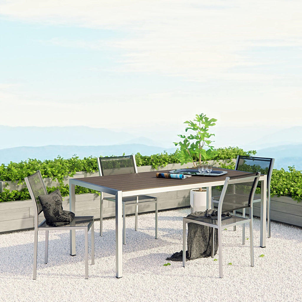 Shore 5 Piece Outdoor Patio Aluminum Dining Set - Silver Black (4 Side Chairs, Dining Table)