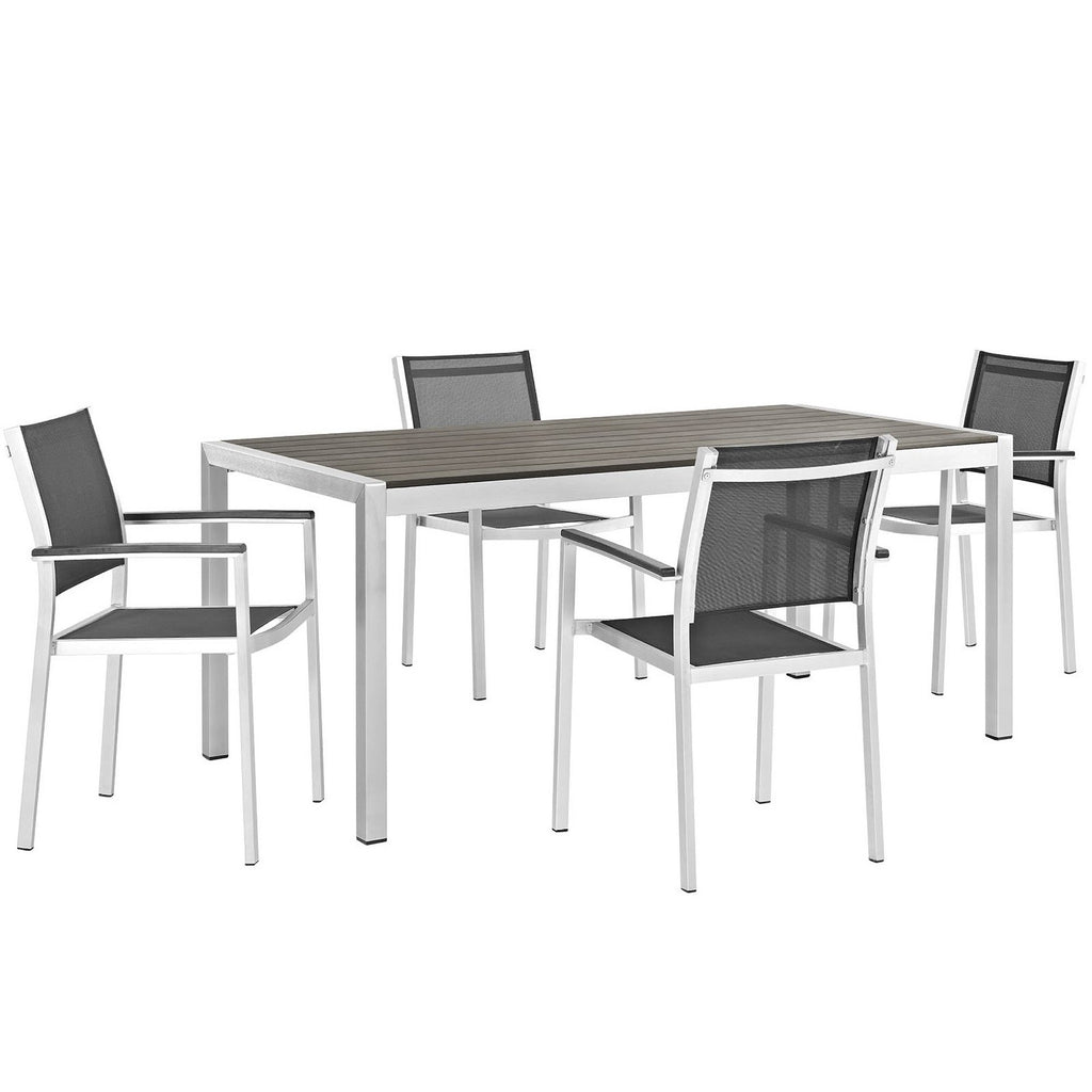 Shore 5 Piece Outdoor Patio Aluminum Dining Set - Silver Black (4 Dining Chairs, Dining Table)