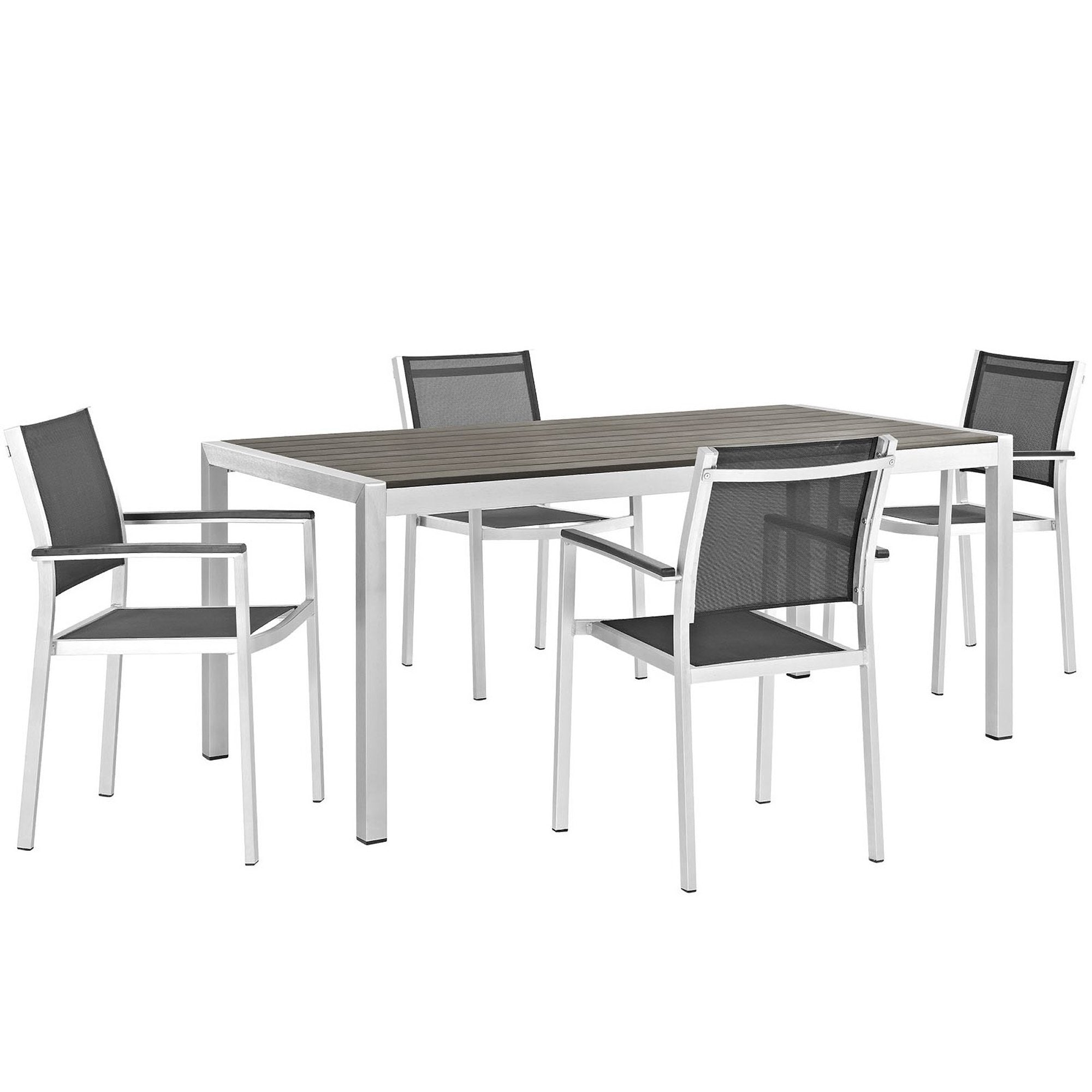 Shore 5 Piece Outdoor Patio Aluminum Dining Set - Silver Black (4 Dining Chairs, Dining Table)