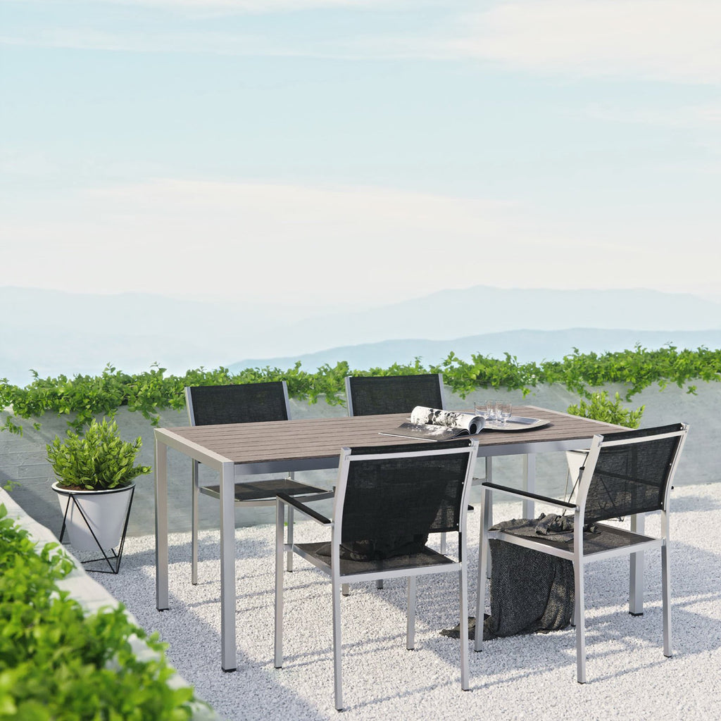 Shore 5 Piece Outdoor Patio Aluminum Dining Set - Silver Black (4 Dining Chairs, Dining Table)