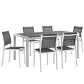 Shore 7 Piece Outdoor Patio Aluminum Dining Set - Silver Black (6 Side Chairs, Dining Table)