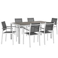 Shore 7 Piece Outdoor Patio Aluminum Dining Set - Silver Black (6 Dining Chairs, Dining Table)
