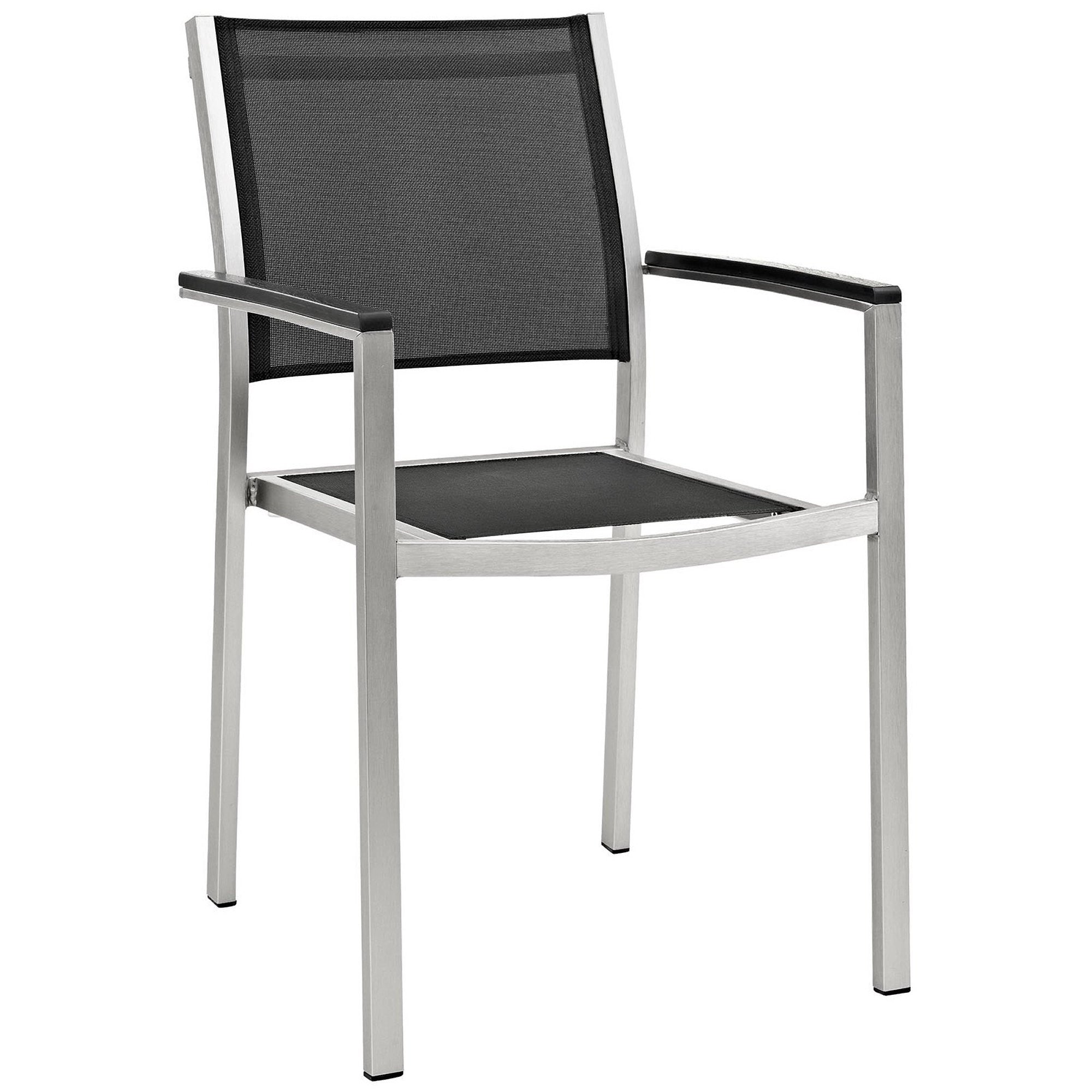 Shore 7 Piece Outdoor Patio Aluminum Dining Set - Silver Black (6 Dining Chairs, Dining Table)