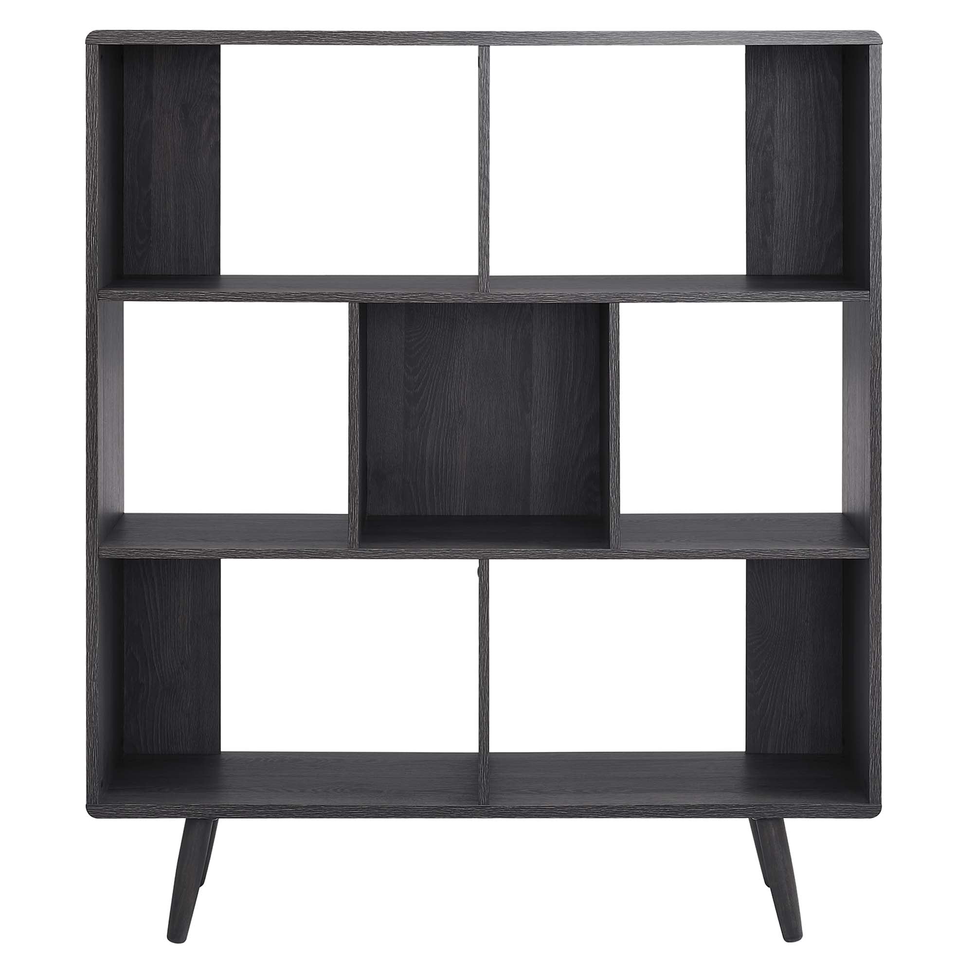 Transmit 7 Shelf Wood Grain Bookcase - Charcoal