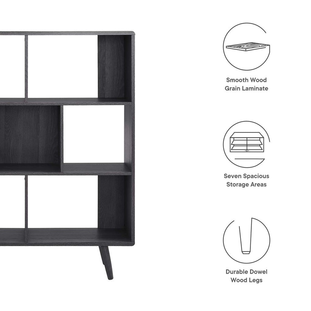 Transmit 7 Shelf Wood Grain Bookcase - Charcoal