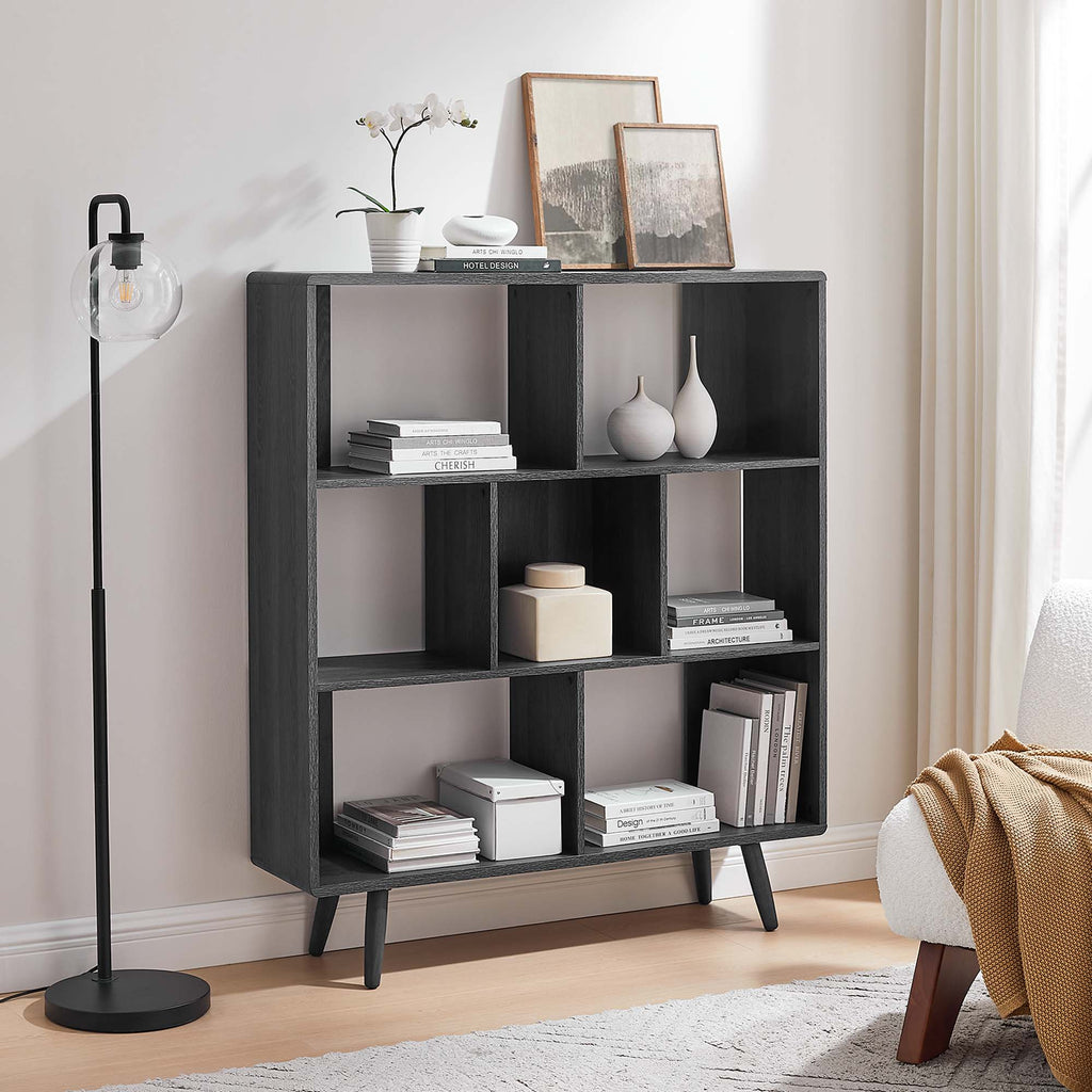 Transmit 7 Shelf Wood Grain Bookcase - Charcoal