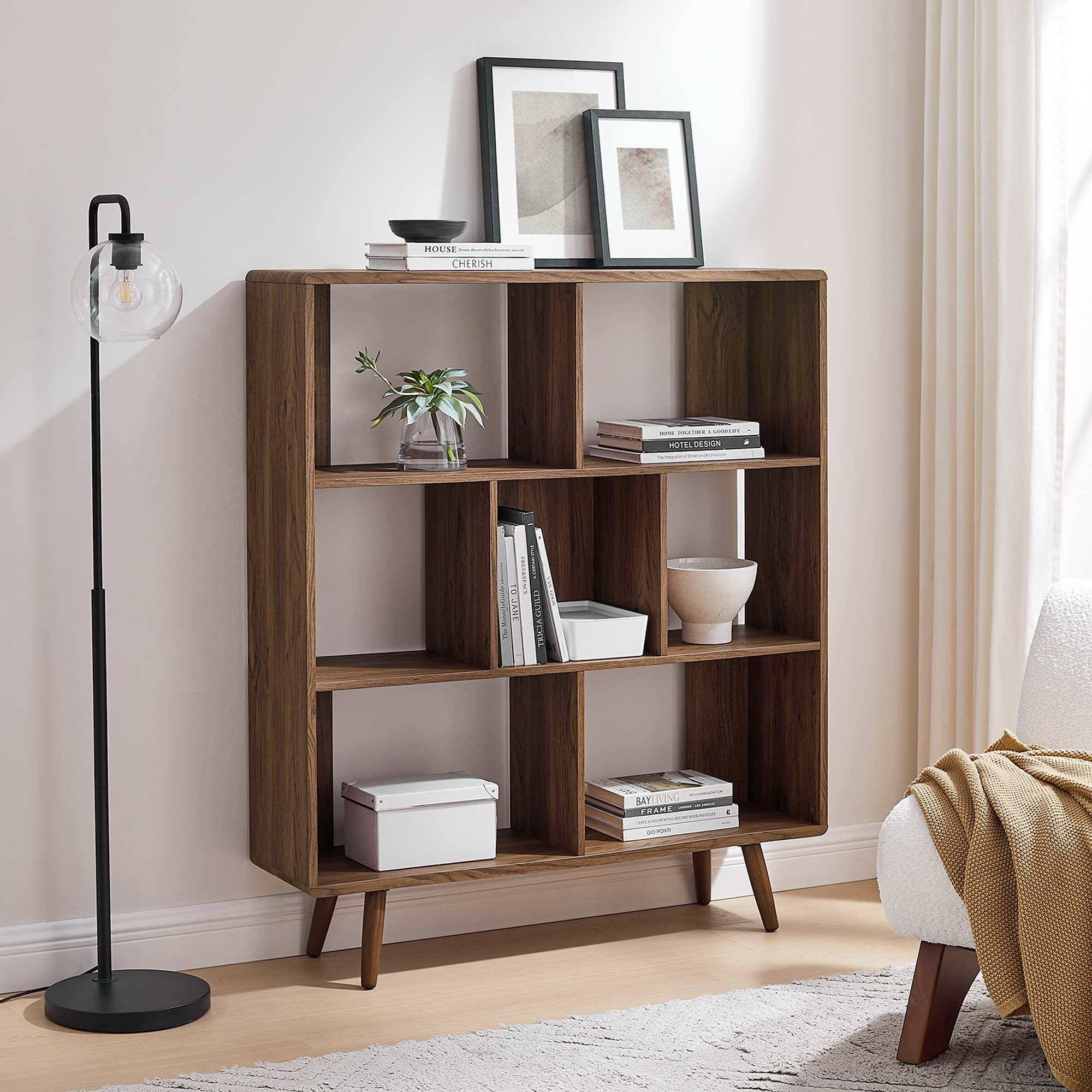 Transmit 7 Shelf Wood Grain Bookcase - Walnut