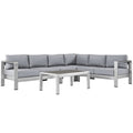 Shore 5 Piece Outdoor Patio Aluminum Sectional Sofa Set - Silver Gray (Armless Chair, Coffee Table, Corner Sofa, Loveseat, Right-Arm Loveseat)