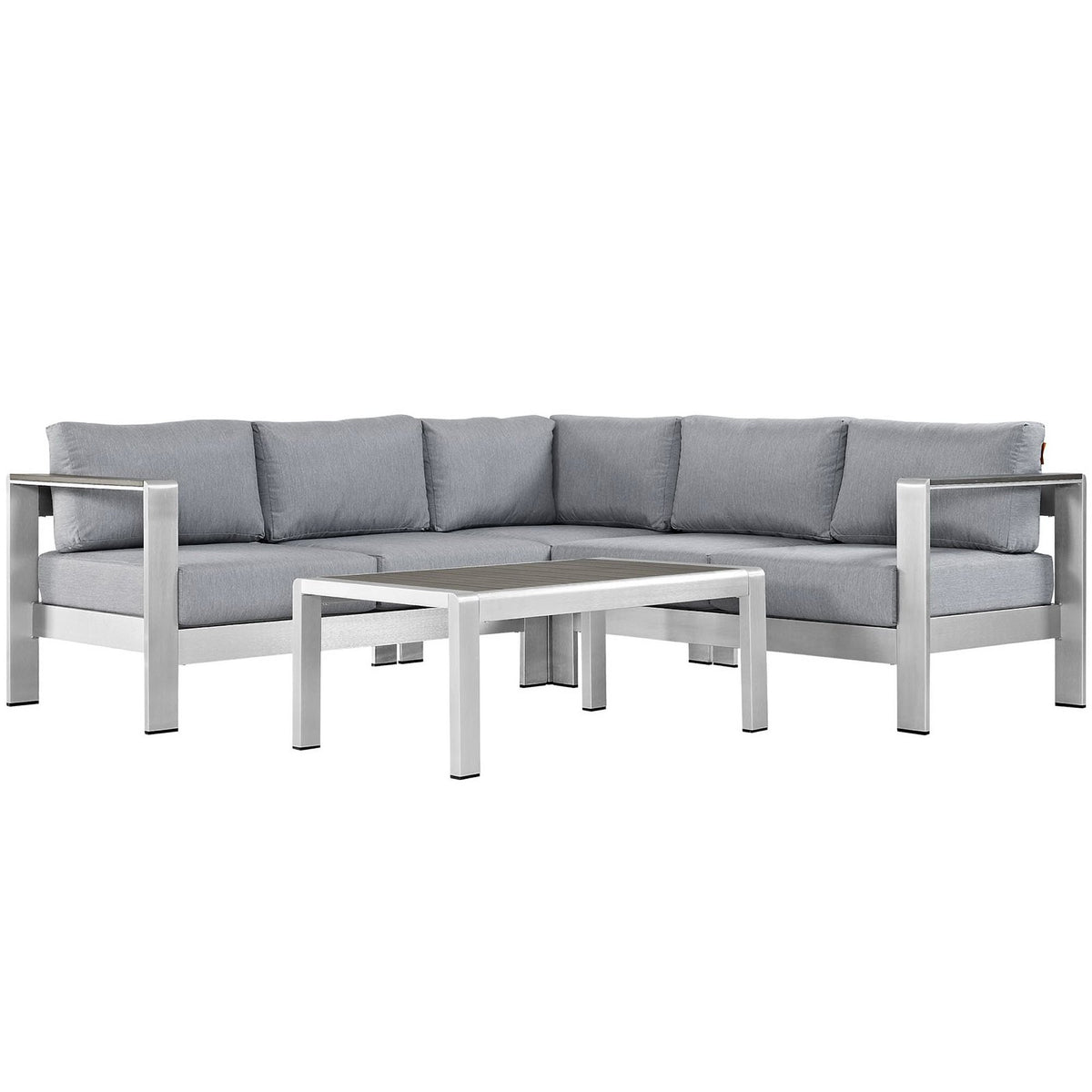 Shore 4 Piece Outdoor Patio Aluminum Sectional Sofa Set - Silver Gray (Coffee Table, Corner Sofa, Loveseat, Right-Arm Loveseat)